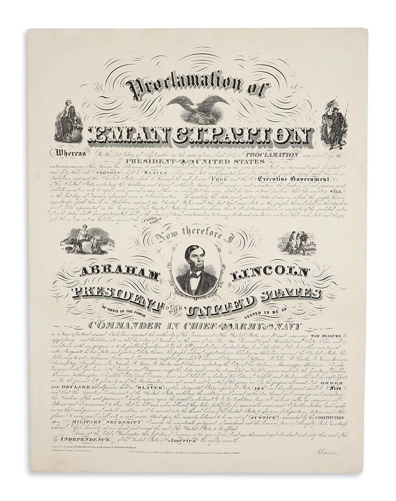 1864 Gravur von Lincolns „Proclamation of Emancipation“ von Charles Shober (amerikanisch) im Angebot
