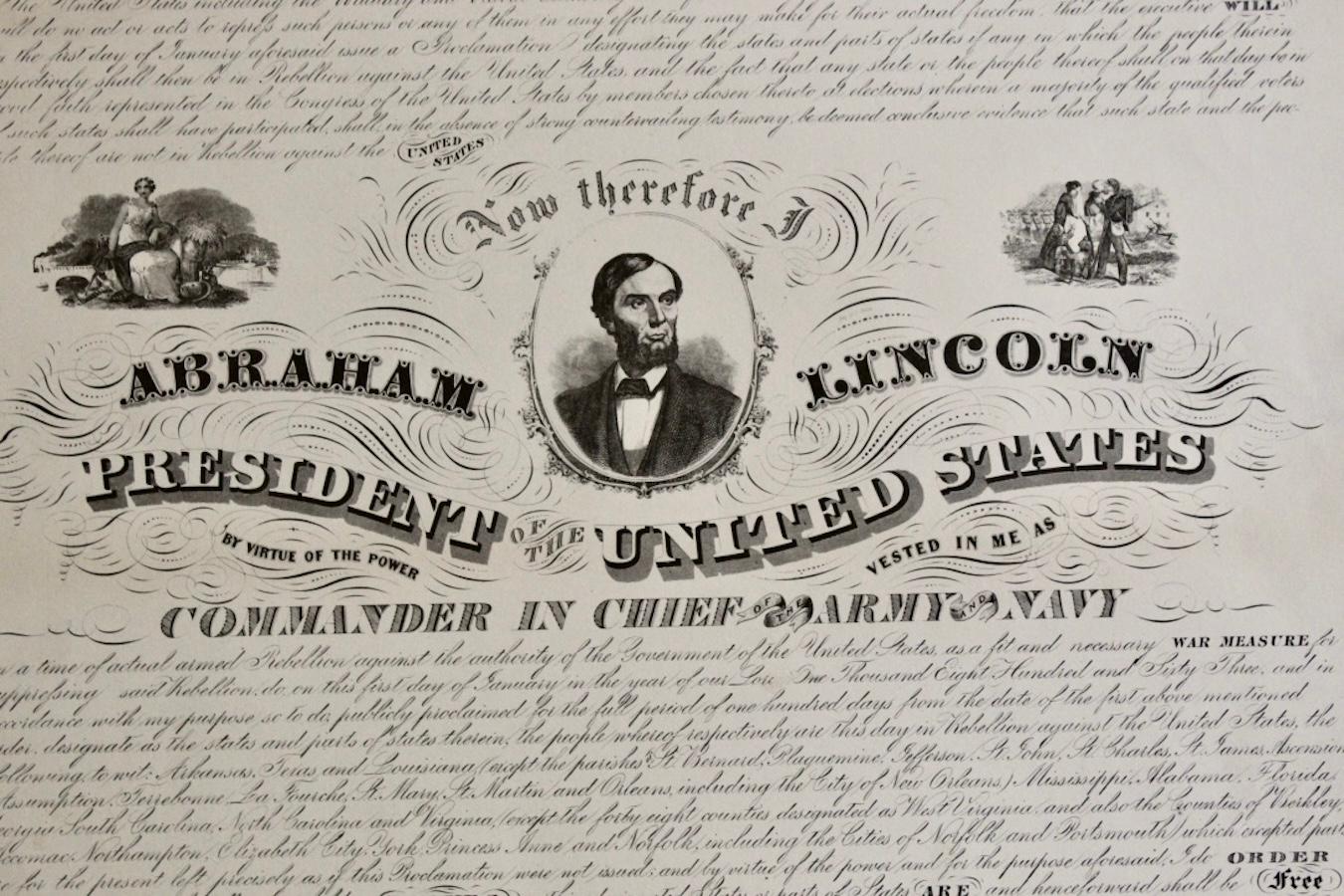 1864 Gravur von Lincolns „Proclamation of Emancipation“ von Charles Shober im Zustand „Gut“ im Angebot in Colorado Springs, CO