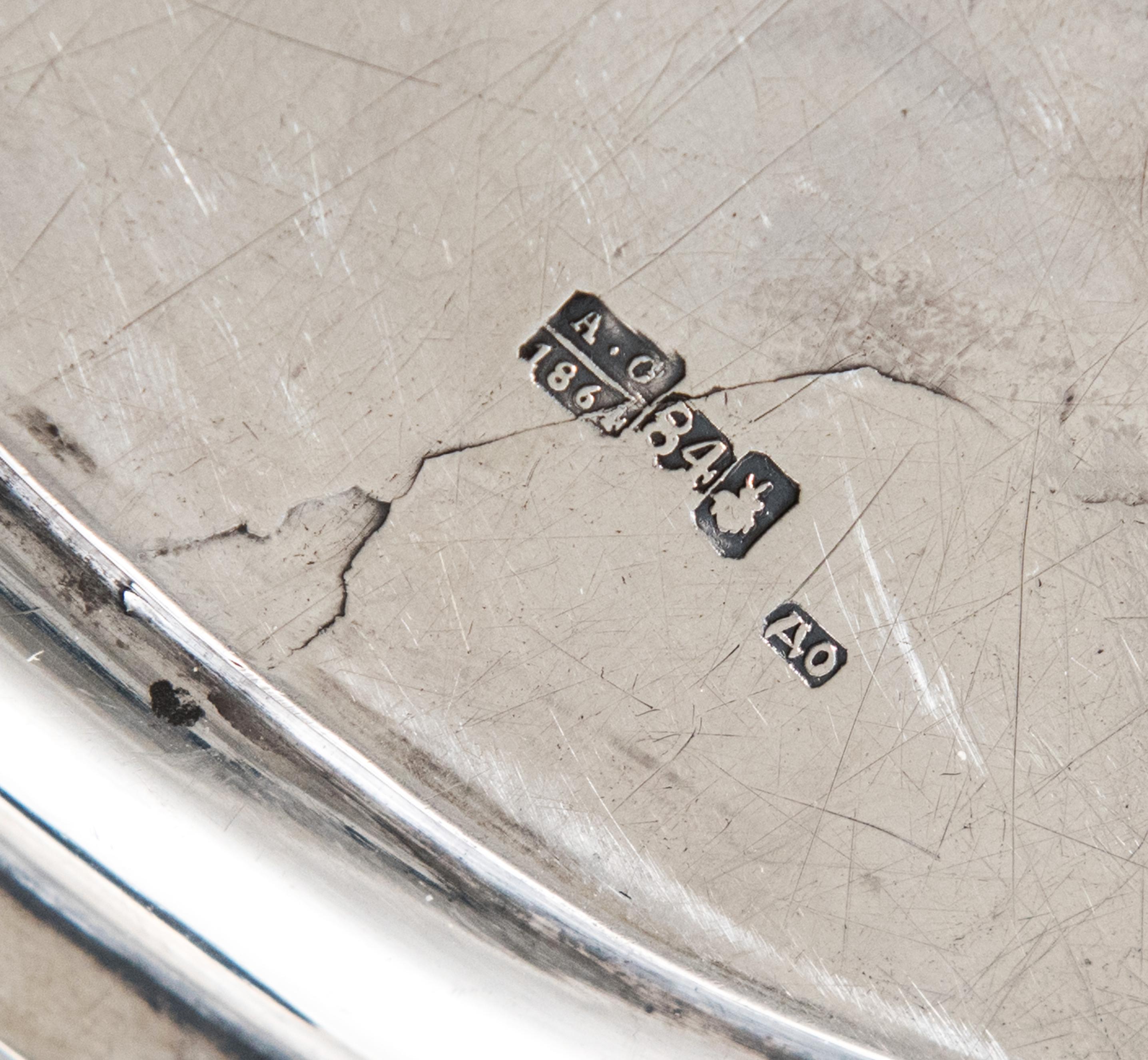 1864 Imperial Russian Serving Platter House of Pechnikof 84 Silver / 562 gr For Sale 3