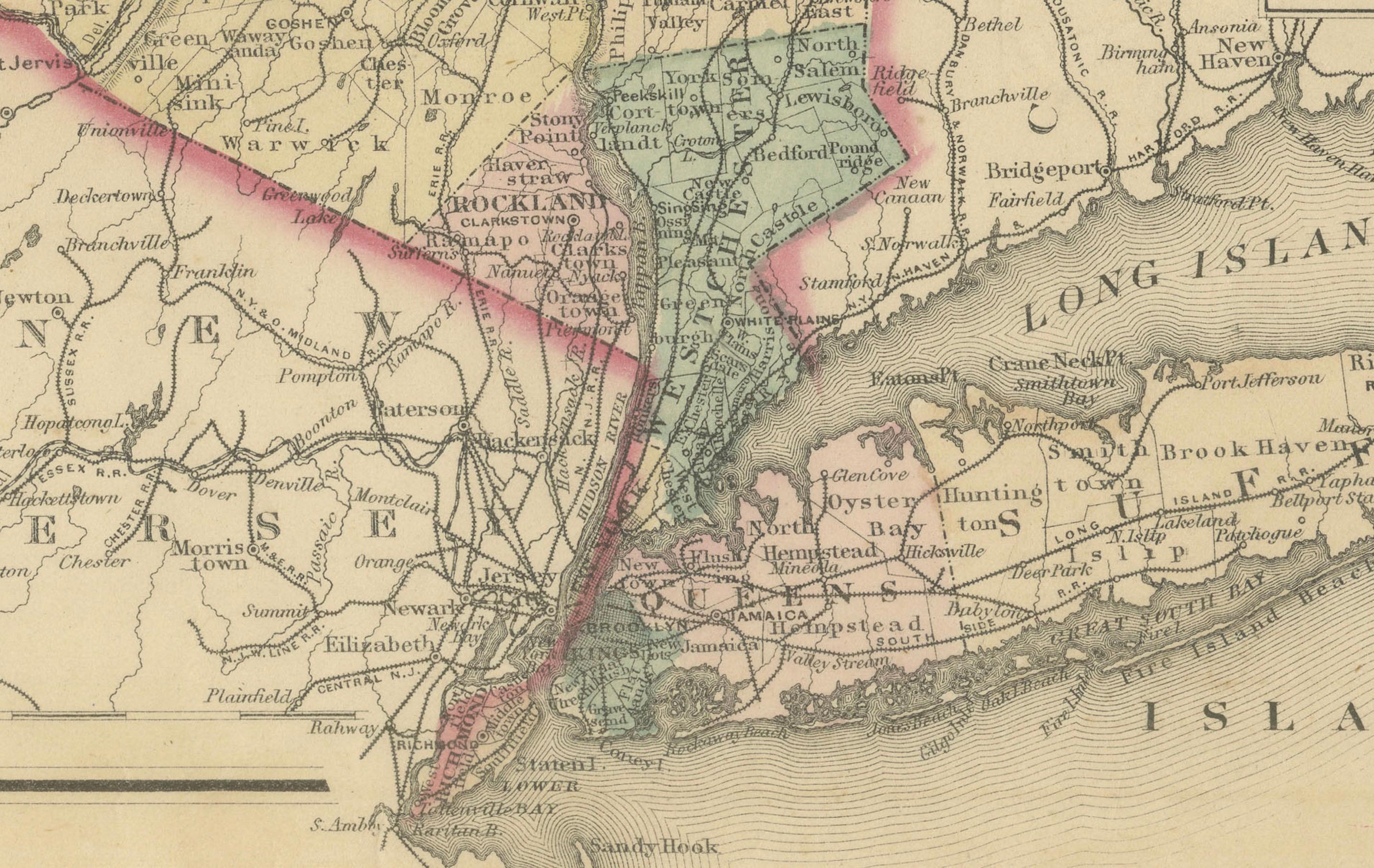 1864 Johnson's Map of New York City and Adjacent Cities In Good Condition In Langweer, NL