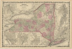 1864 Johnsons Karte des Bundesstaates New York mit Stadteinfassungen