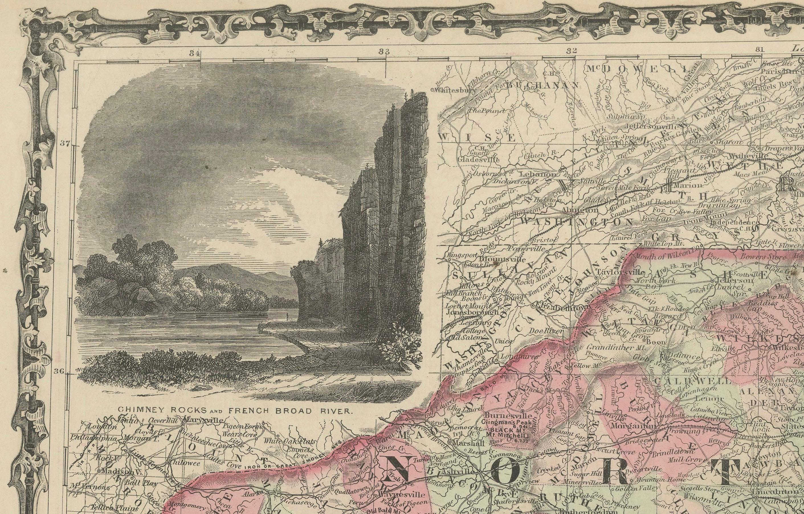 1864 Mapa de Johnson de Carolina del Norte y del Sur con Charleston insertado en Bueno Estado en Langweer, NL
