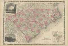 1864 Mapa de Johnson de Carolina del Norte y del Sur con Charleston insertado