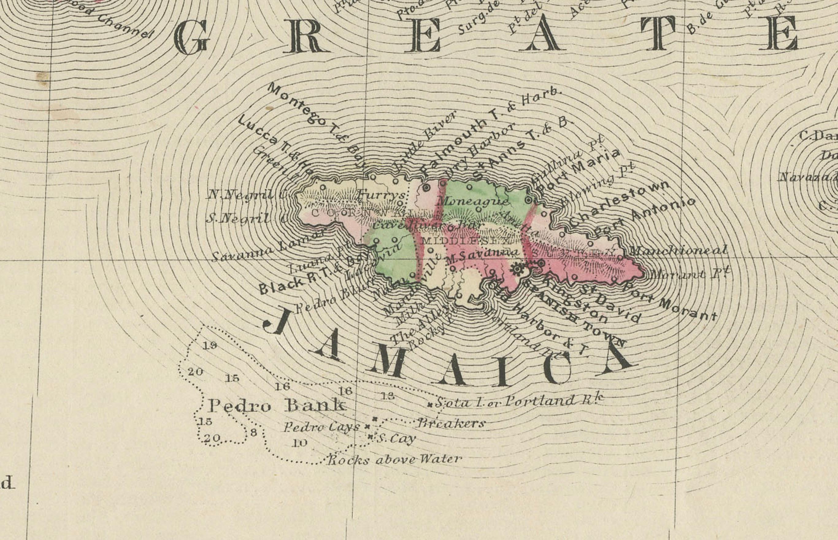 Metà XIX secolo 1864 Mappa delle Indie Occidentali e delle Bermuda di Johnson in vendita