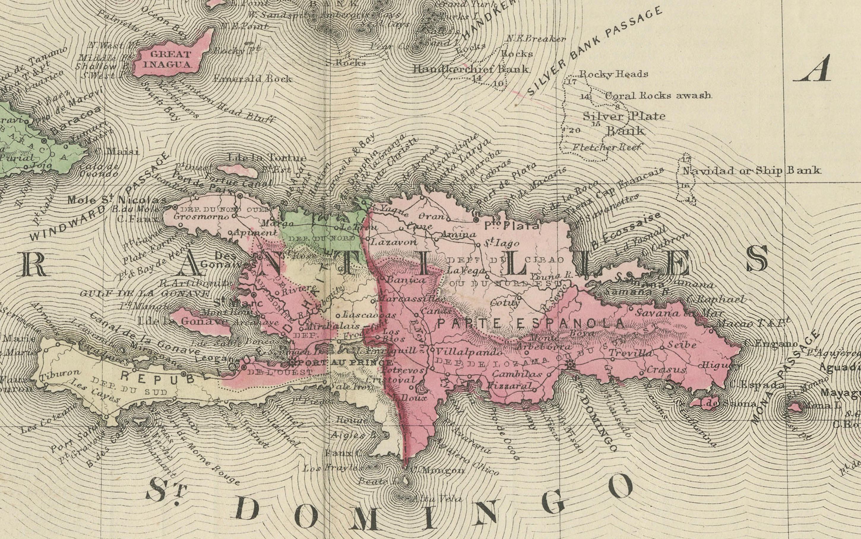 Carta 1864 Mappa delle Indie Occidentali e delle Bermuda di Johnson in vendita