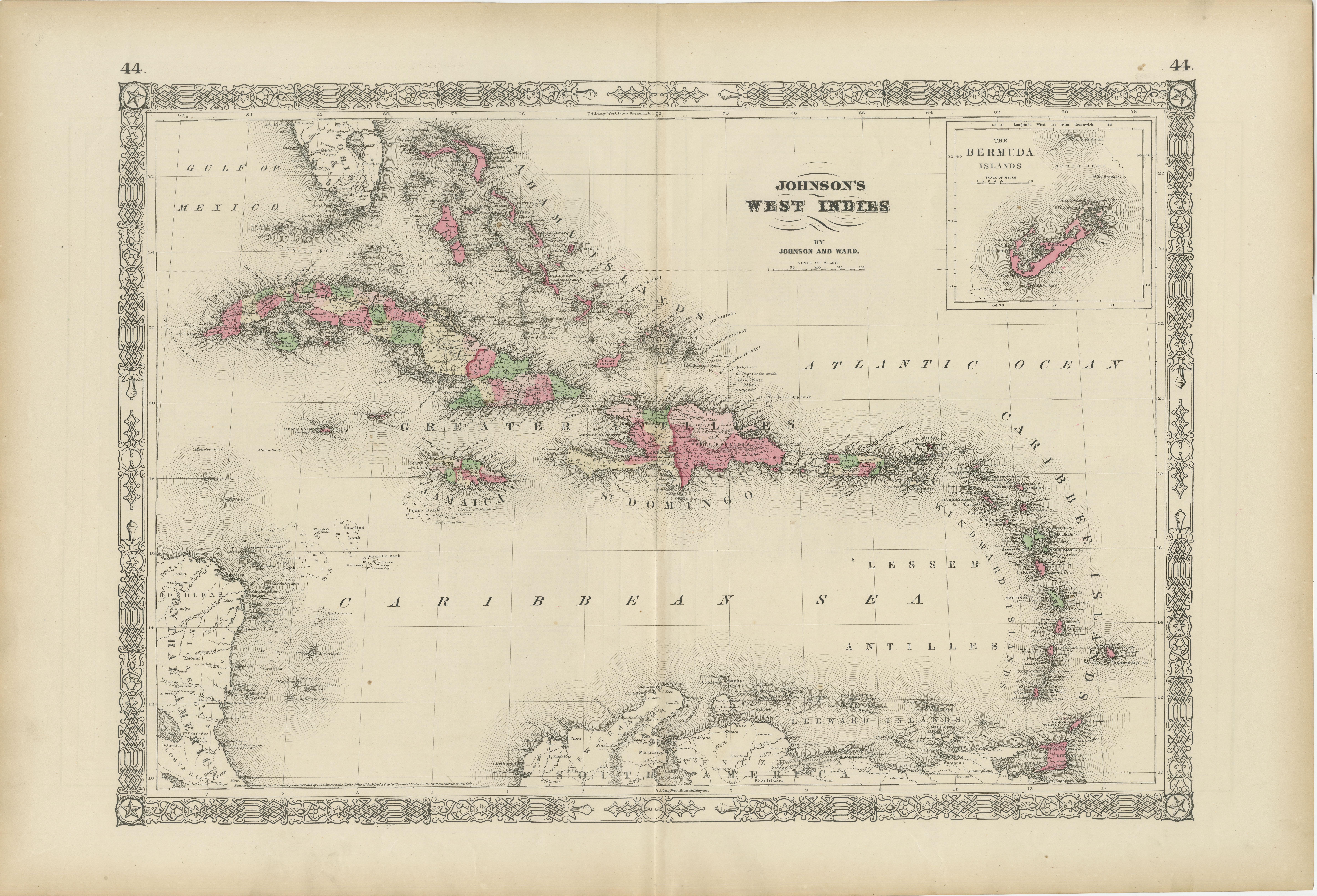 1864 Johnson's Map of the West Indies and Bermuda