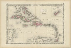 1864 Johnson's Map of the West Indies and Bermuda