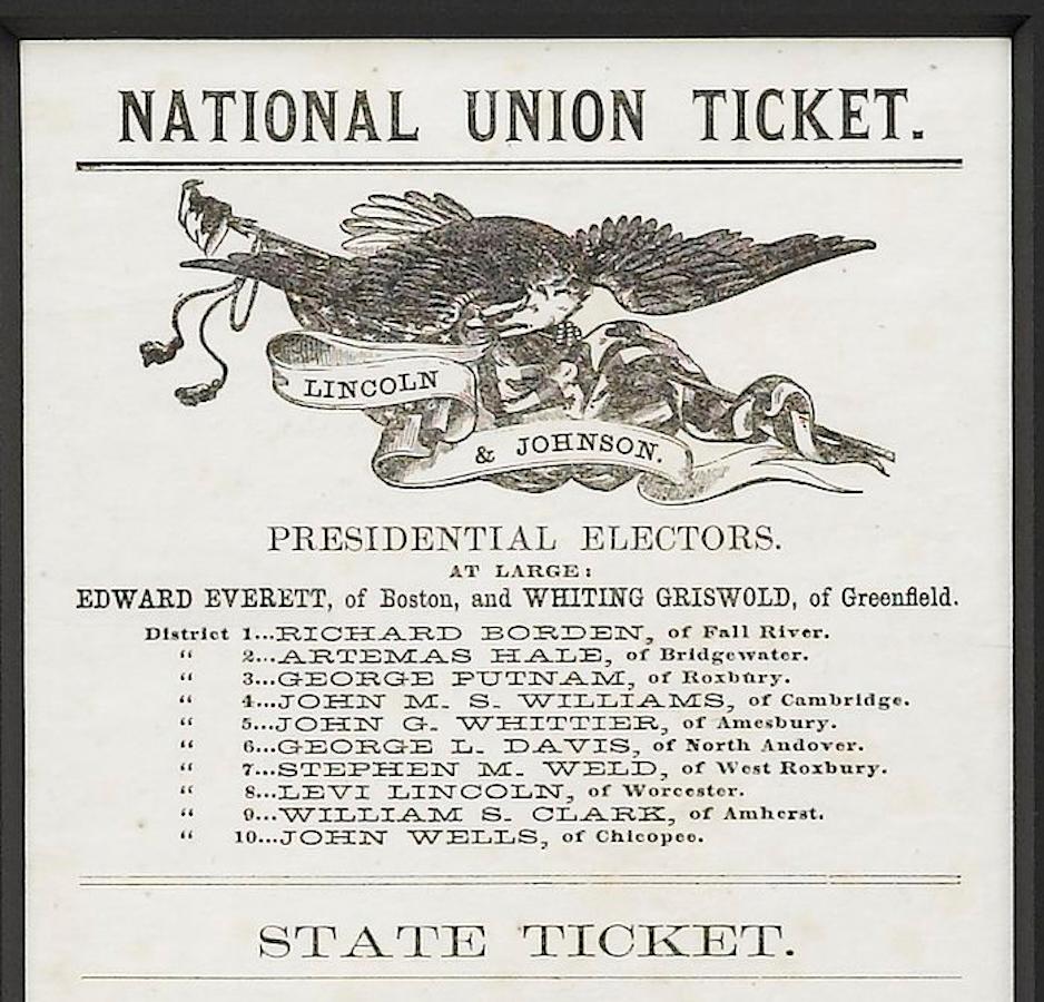 1864 Lincoln & Johnson Boston Union Presidential Ticket (Mittleres 19. Jahrhundert) im Angebot