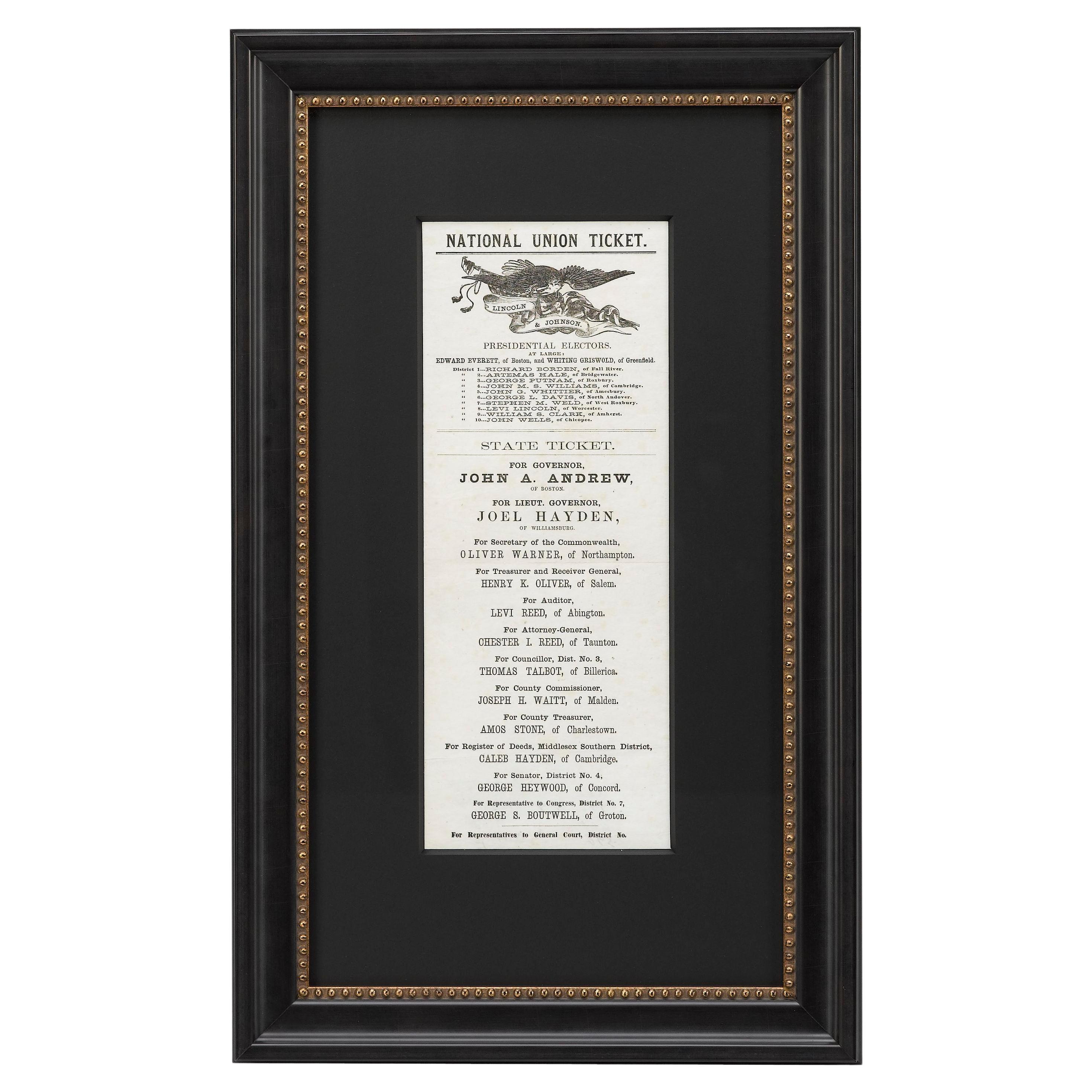 1864 Lincoln & Johnson Boston Union Presidential Ticket