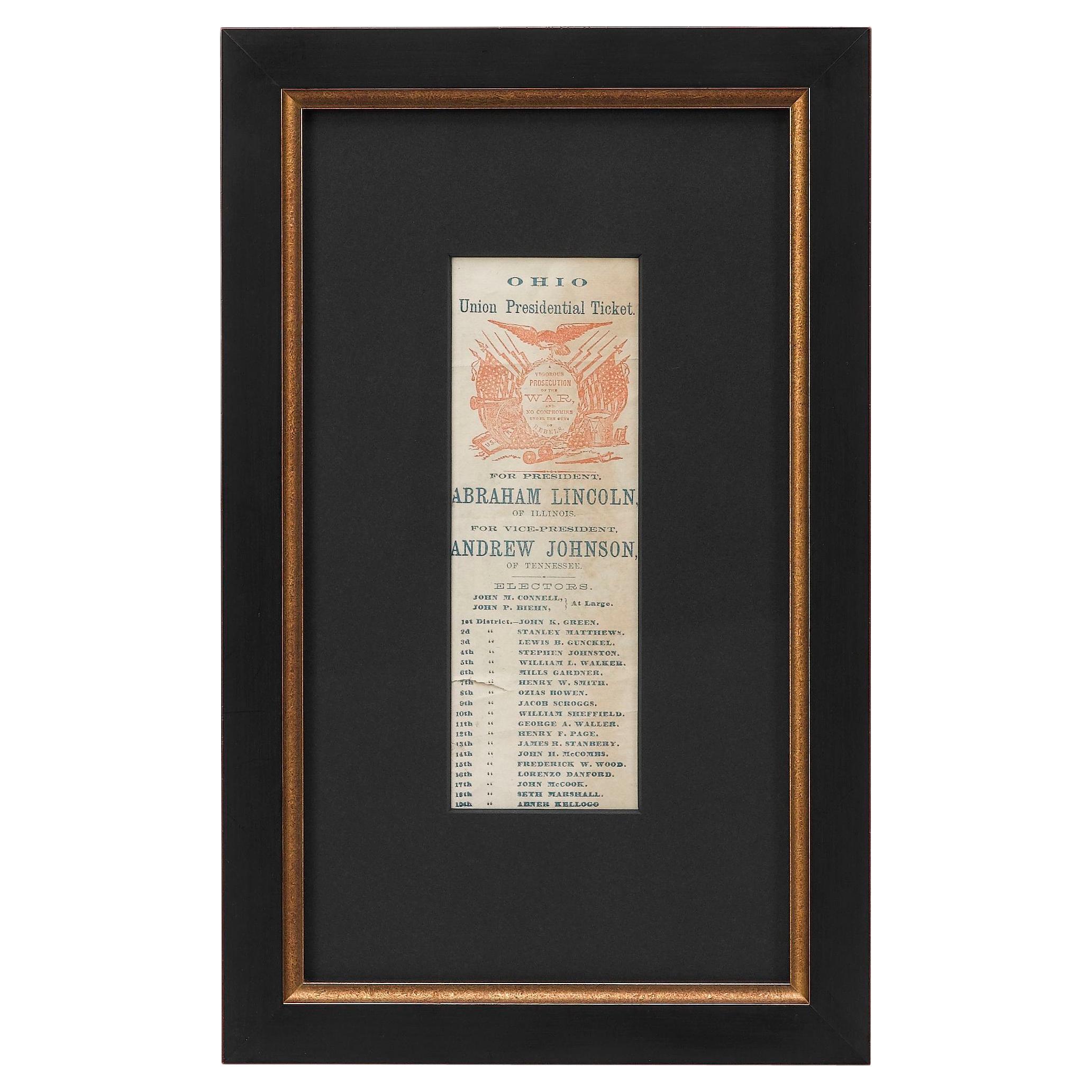 1864 Lincoln & Johnson Ohio Union Presidential Ticket