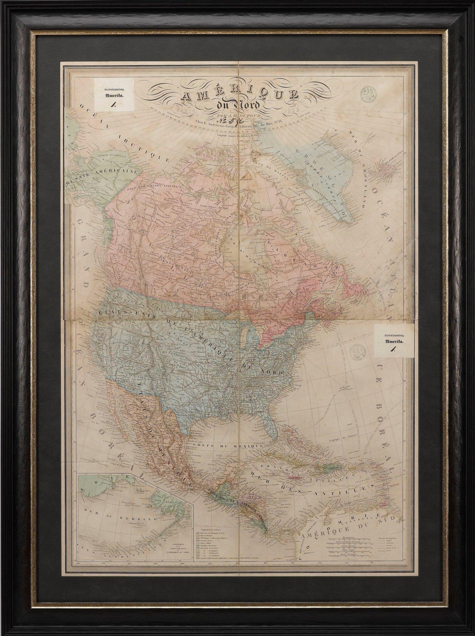 Mappa del Nord America del 1864, Carta geografica antica colorata a mano, di Adolphe Hippolyte Dufour in vendita 2