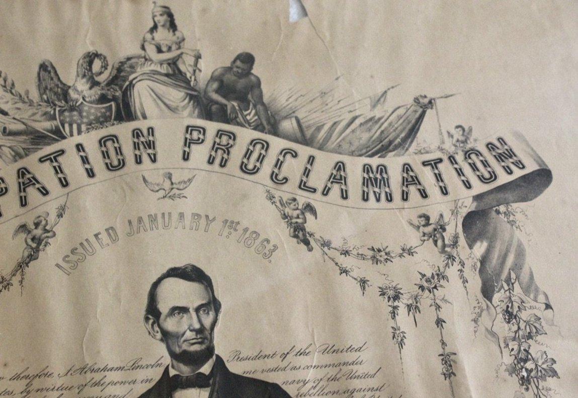 1865 Emancipation Proclamation, Antique Lithograph by P.S. Duval and Son In Good Condition For Sale In Colorado Springs, CO