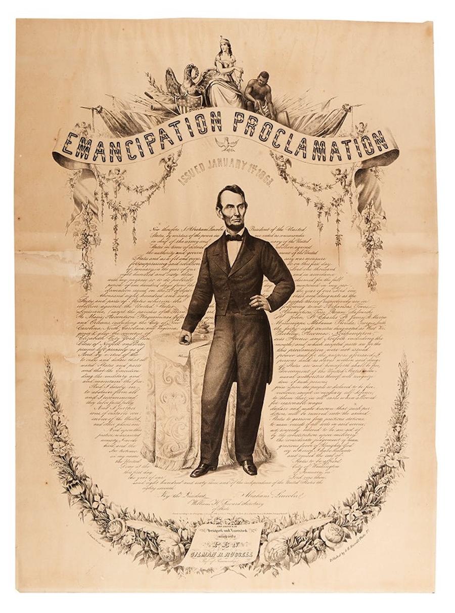 Papier Proclamation d'émancipation de 1865, lithographie ancienne de P.S. Duval et fils en vente
