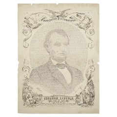 1865 Emancipation Proclamation with Abraham Lincoln Portrait, Used Engraving