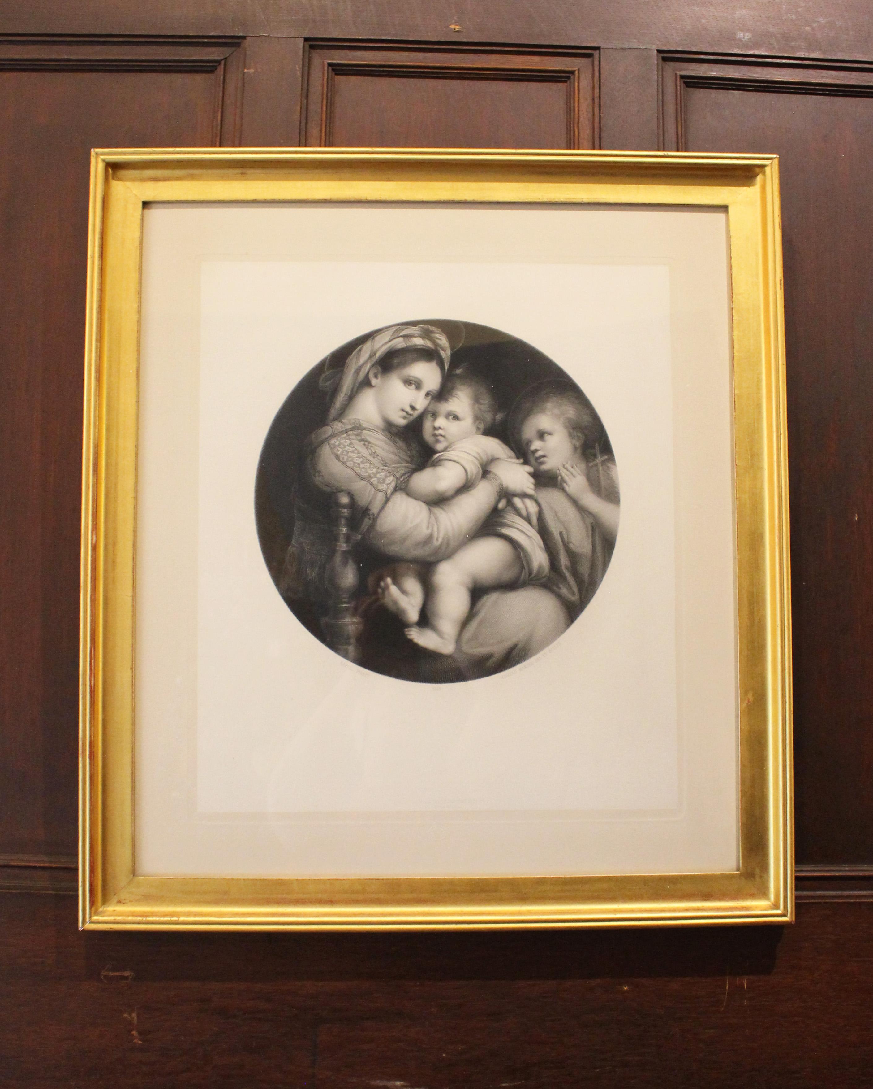 1865 Lithographie allemande d'Eduard Mandel de la Madone de Seggiola de Raphael en vente 3