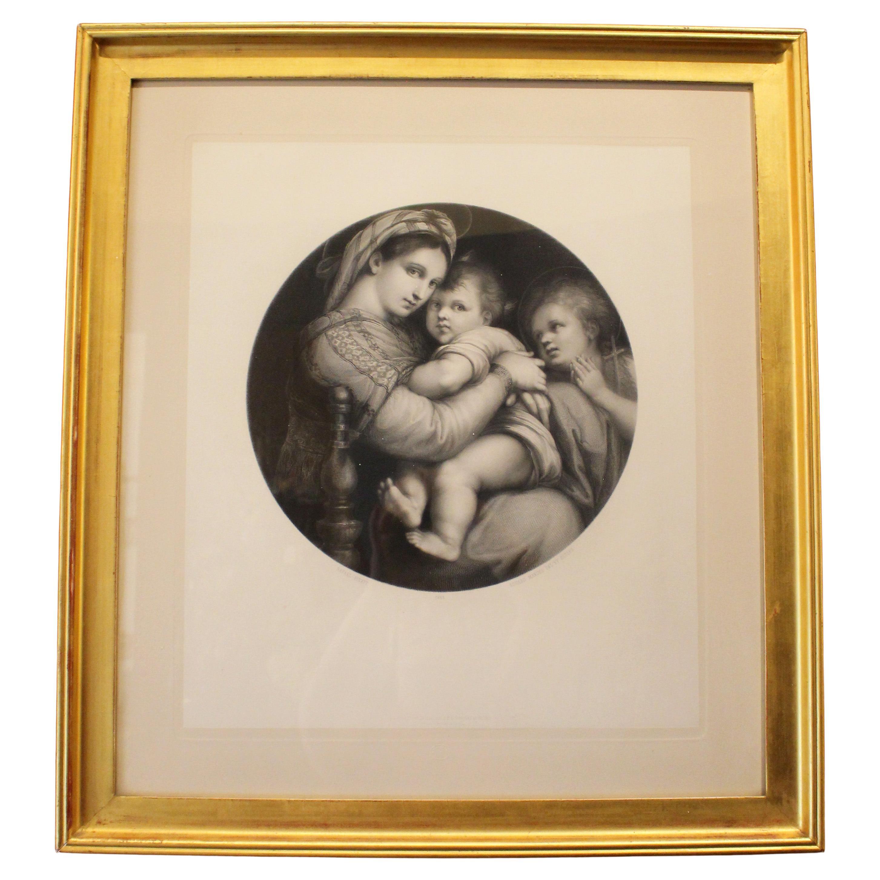 1865 Lithographie allemande d'Eduard Mandel de la Madone de Seggiola de Raphael en vente