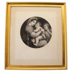 1865 Lithographie allemande d'Eduard Mandel de la Madone de Seggiola de Raphael