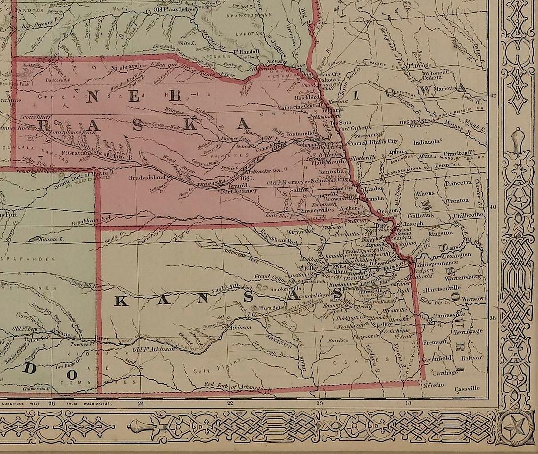 1865 „Johnson's Nebraska, Dakota, Colorado, Idaho & Kansas“ Karte, Johnson & Ward im Angebot 2