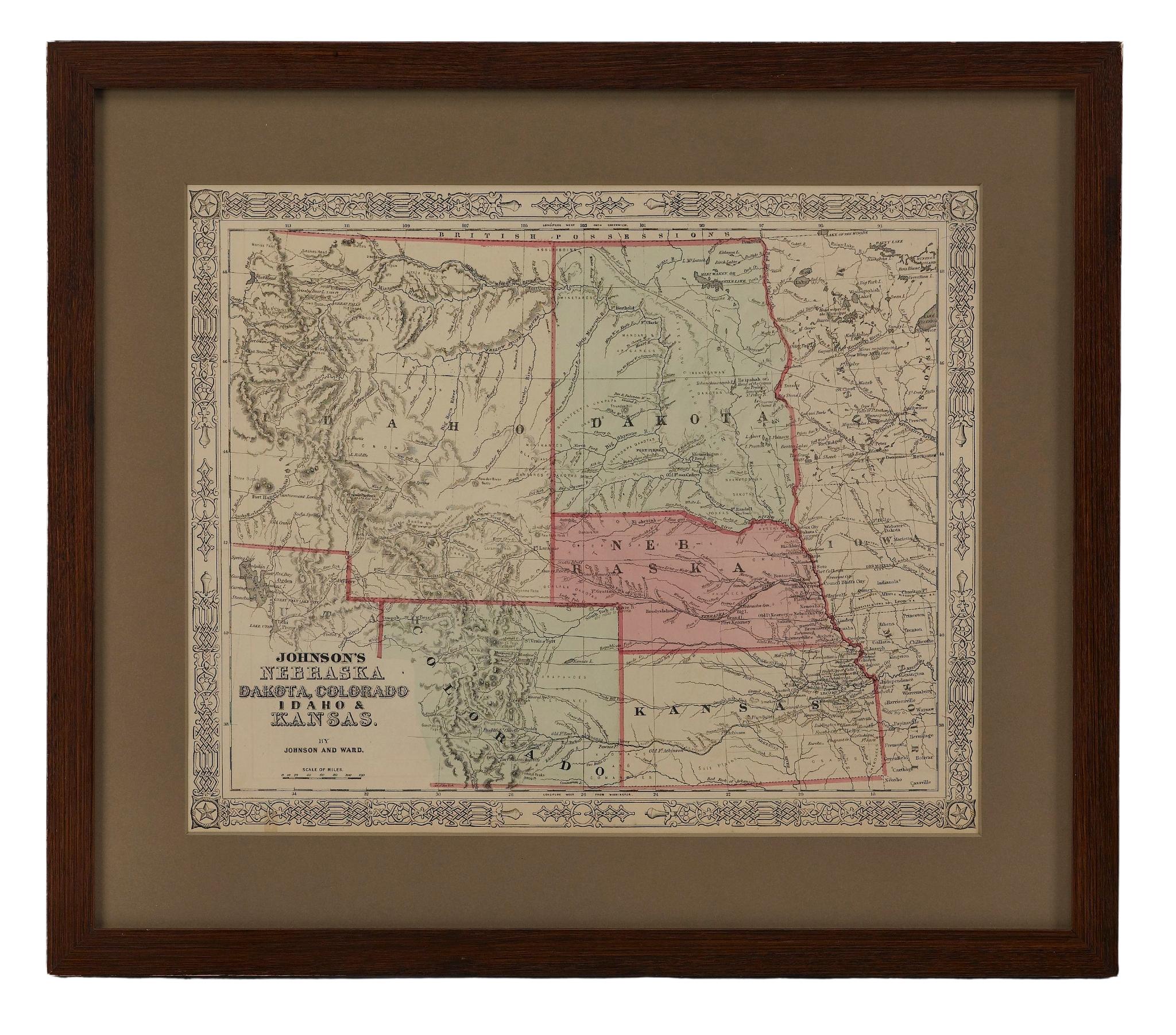 1865 „Johnson's Nebraska, Dakota, Colorado, Idaho & Kansas“ Karte, Johnson & Ward im Angebot 3