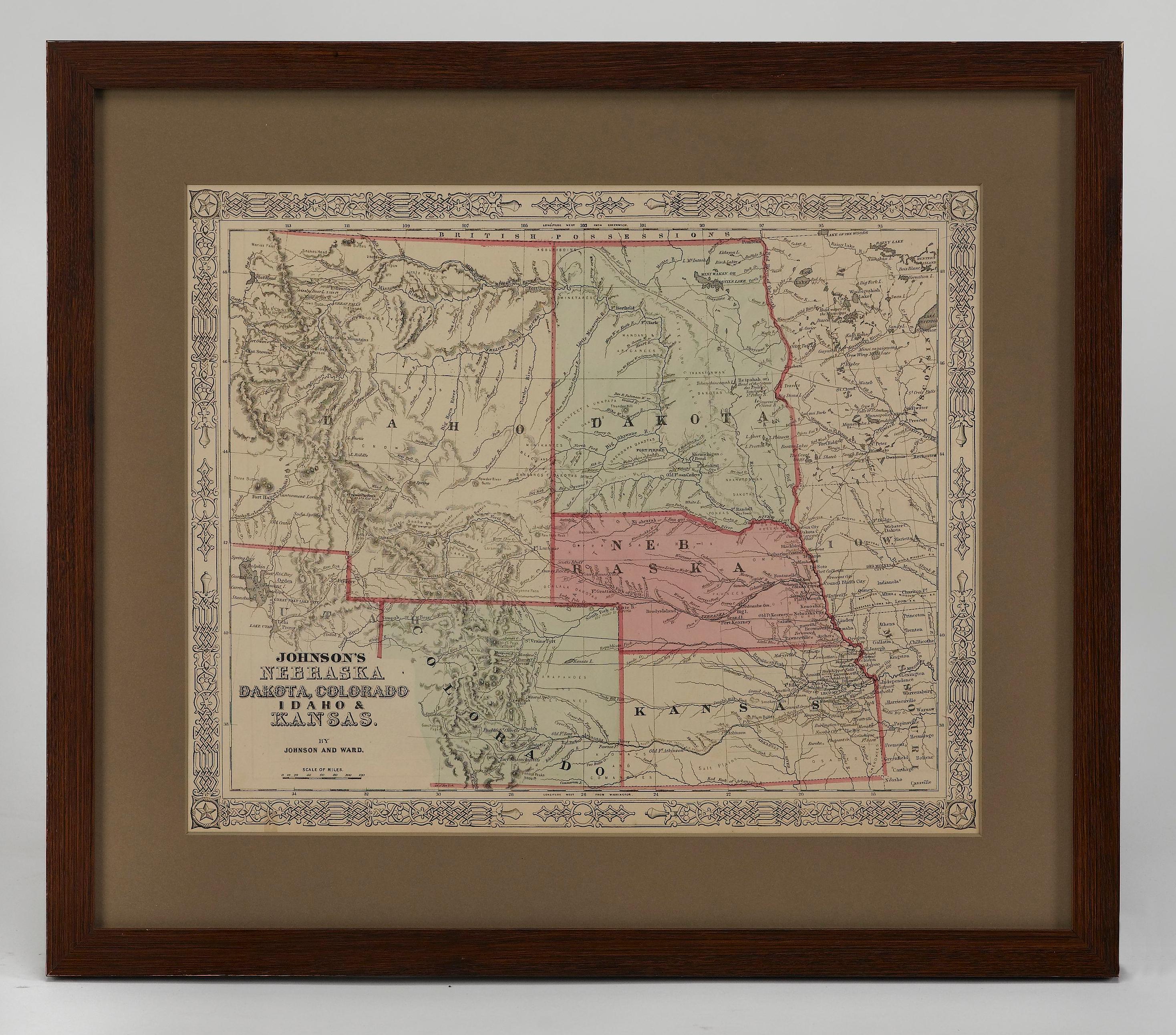 1865 „Johnson's Nebraska, Dakota, Colorado, Idaho & Kansas“ Karte, Johnson & Ward im Angebot 4