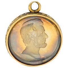 Pendentif victorien en or 14 carats avec pièce de monnaie américaine Washington Lincoln de 1865