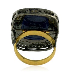 18.65ct Carved Blue Sapphire Cocktail Ring With Diamonds Made In 18k Gold