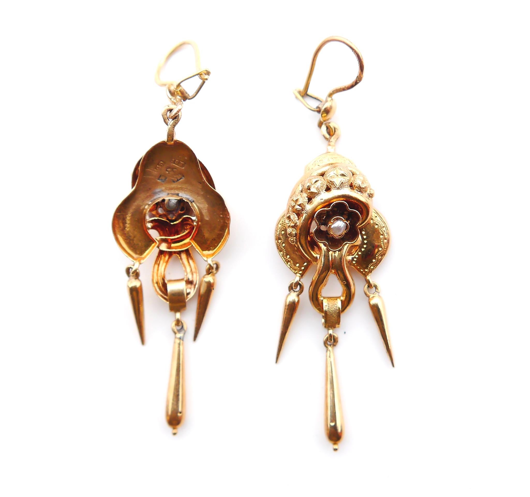 Women's 1866 Antique Earrings Seed Pearls solid 18K Gold / 7gr For Sale
