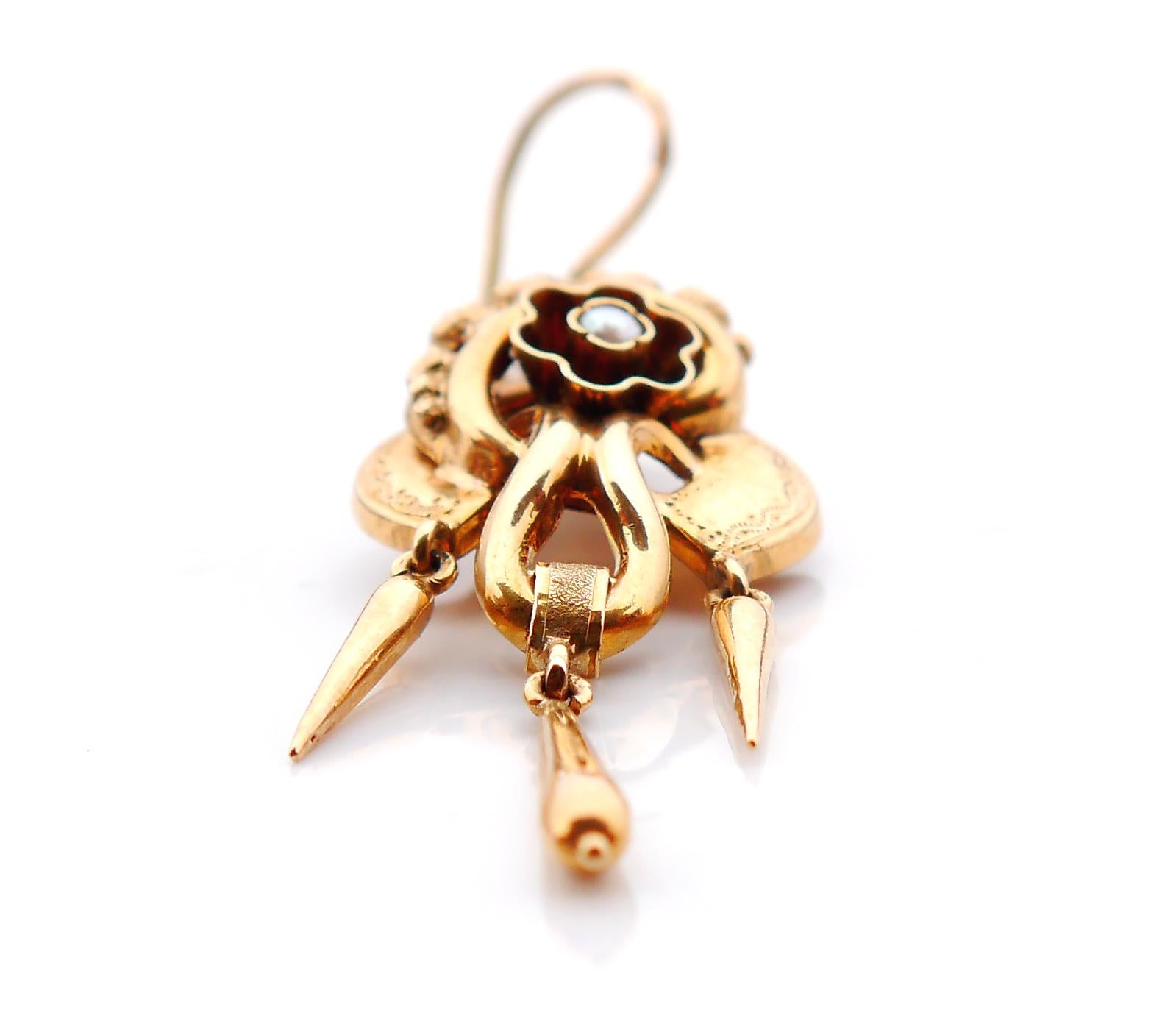 1866 Antique Earrings Seed Pearls solid 18K Gold / 7gr For Sale 2