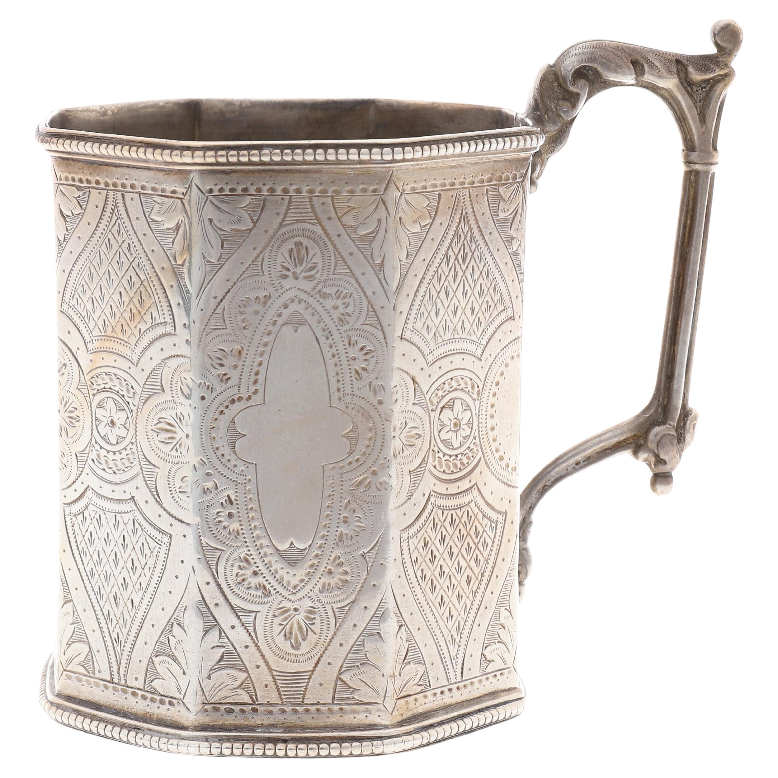 Tasse à charcuterie victorienne britannique de 1866 en argent sterling massif / 162 g