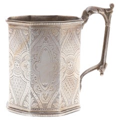 1866 Britische viktorianische Tankard-Tasse aus massivem Sterlingsilber / 162 gr