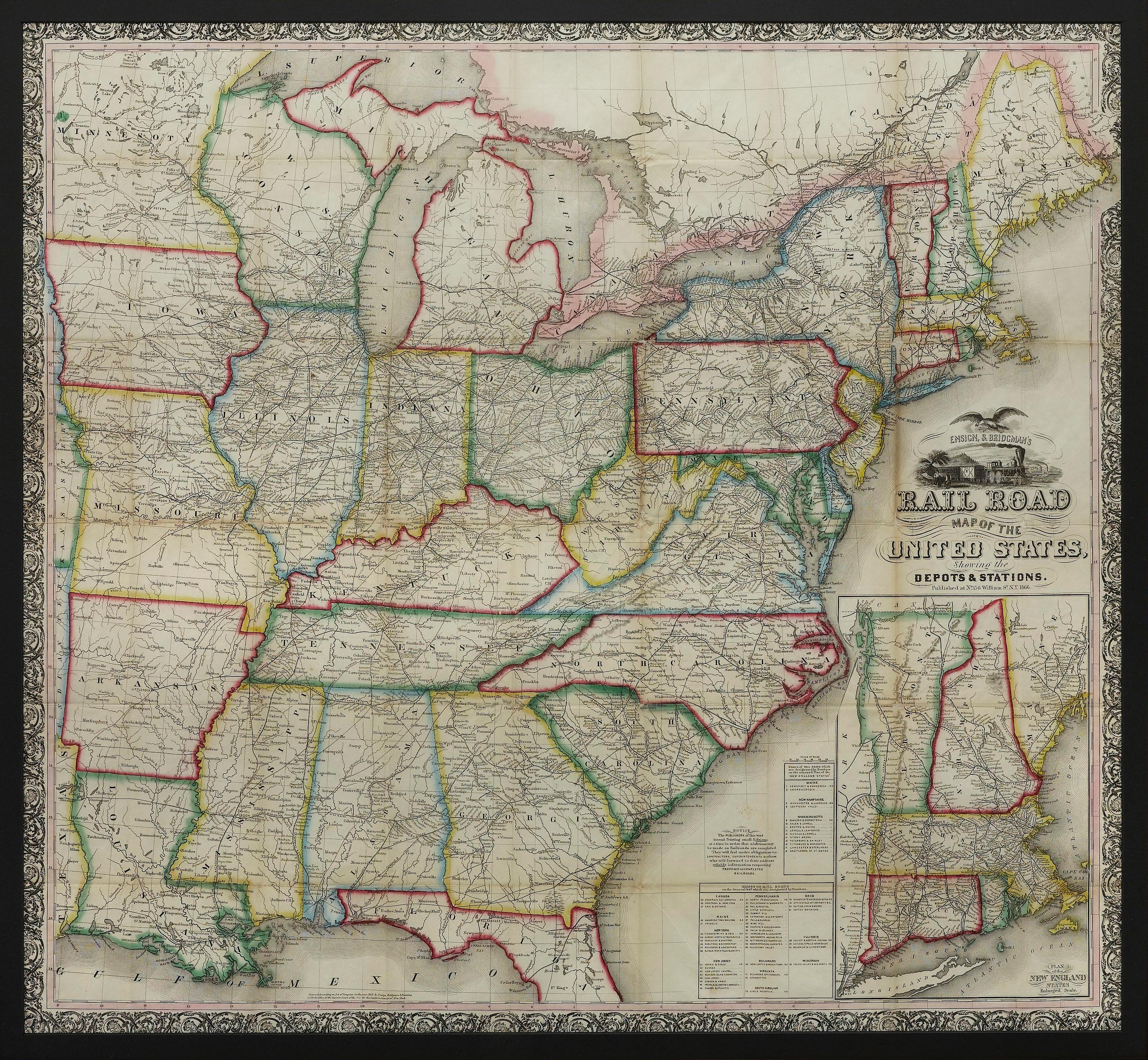 Late Victorian 1866 Ensign & Bridgman's Rail Road Map of the United States For Sale