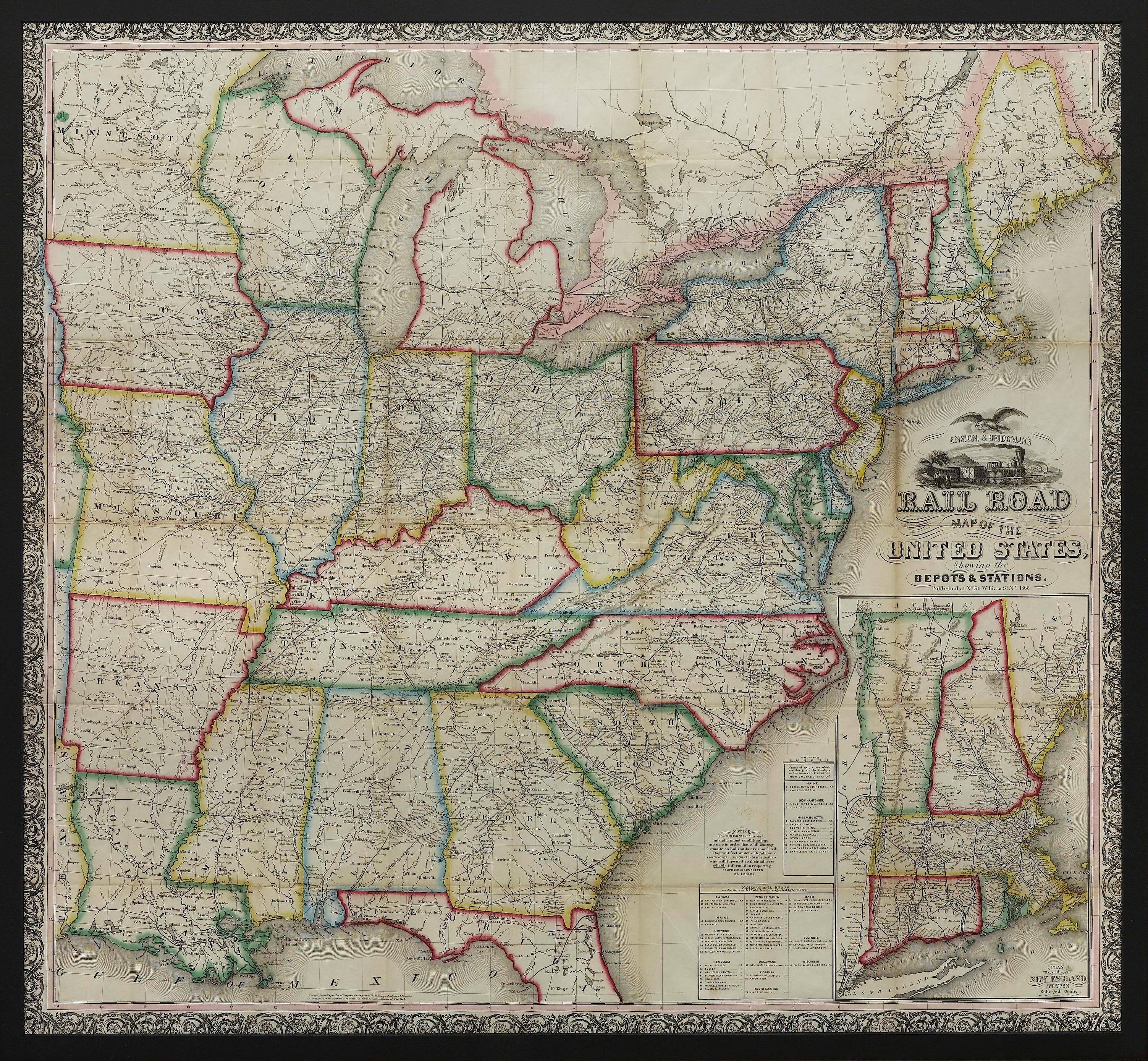 Late Victorian 1866 Ensign & Bridgman's Rail Road Map of the United States For Sale