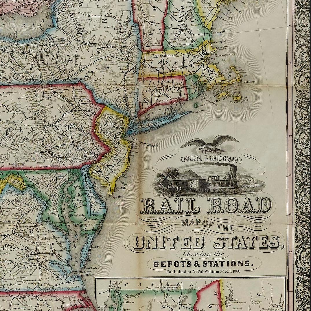 American 1866 Ensign & Bridgman's Rail Road Map of the United States For Sale