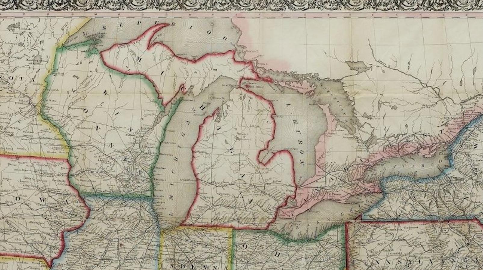 Papier 1866 Ensign & Bridgman's Rail Road Map of the United States (Carte des chemins de fer des États-Unis) en vente