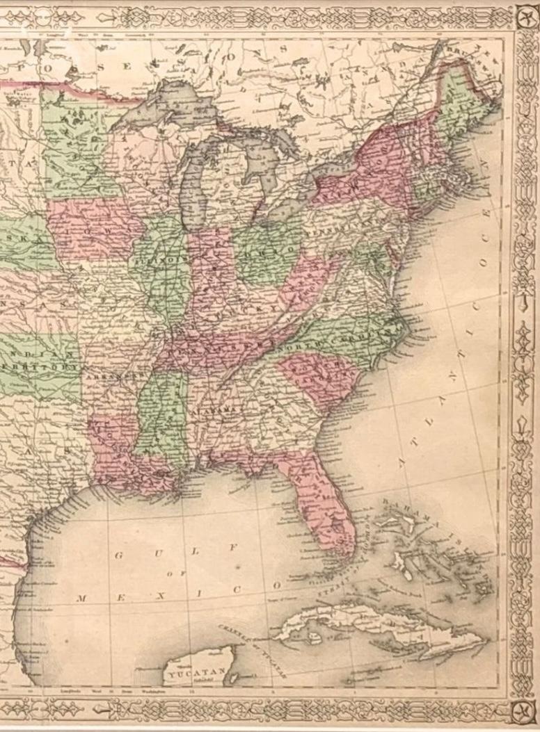 Américain 1866 Carte des États-Unis de Johnson, publiée par Johnson et Ward en vente
