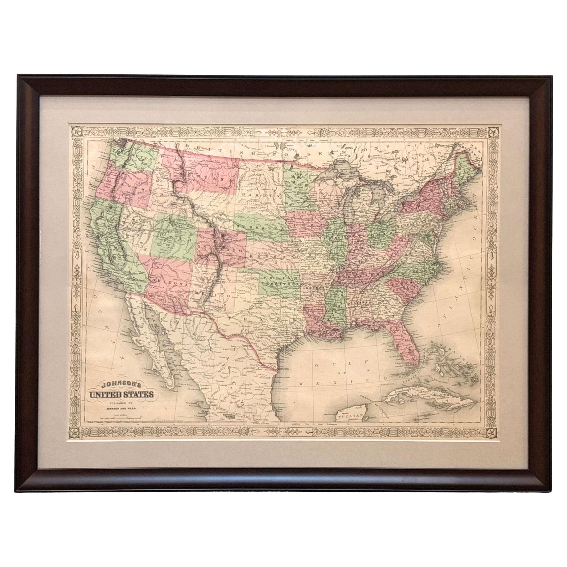 Mapa de los Estados Unidos de Johnson de 1866, publicado por Johnson y Ward