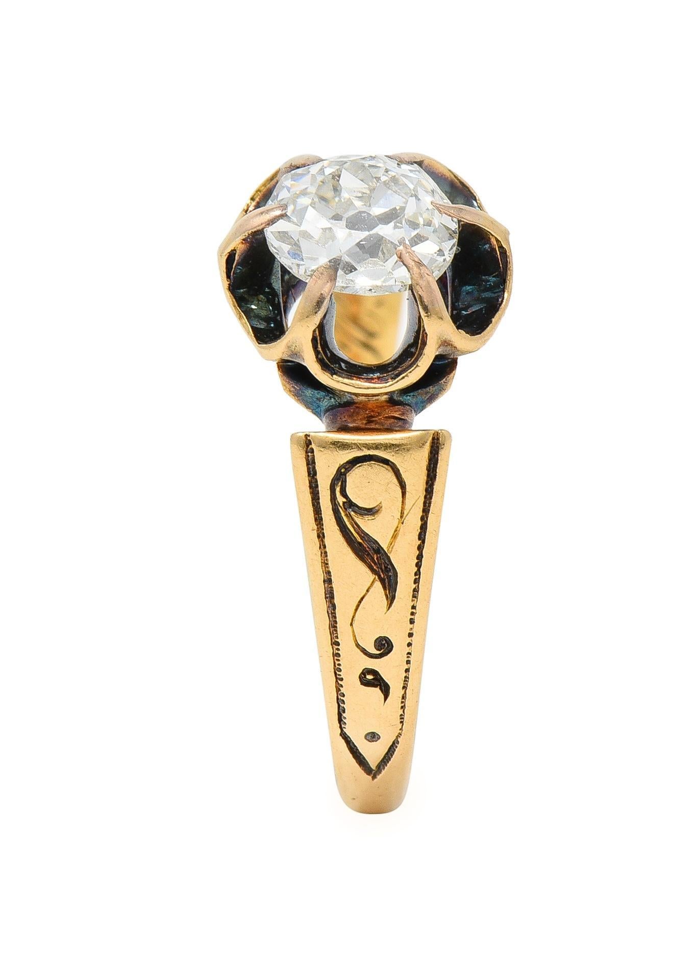 1866 Victorian 0.65 CTW Old Mine Cut Diamond 18 Karat Gold Engagement Ring 8
