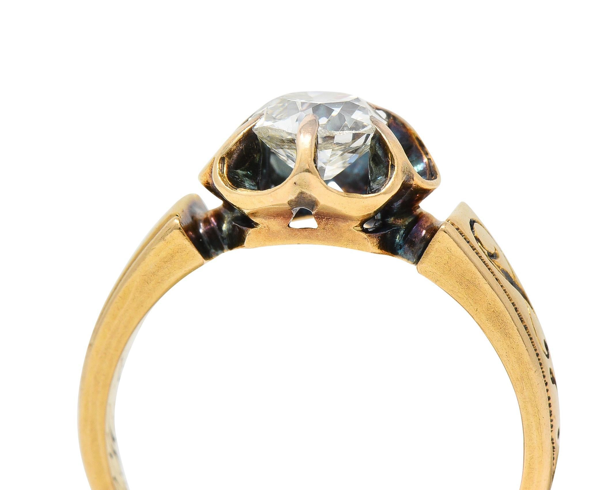 1866 Victorian 0.65 CTW Old Mine Cut Diamond 18 Karat Gold Engagement Ring 9
