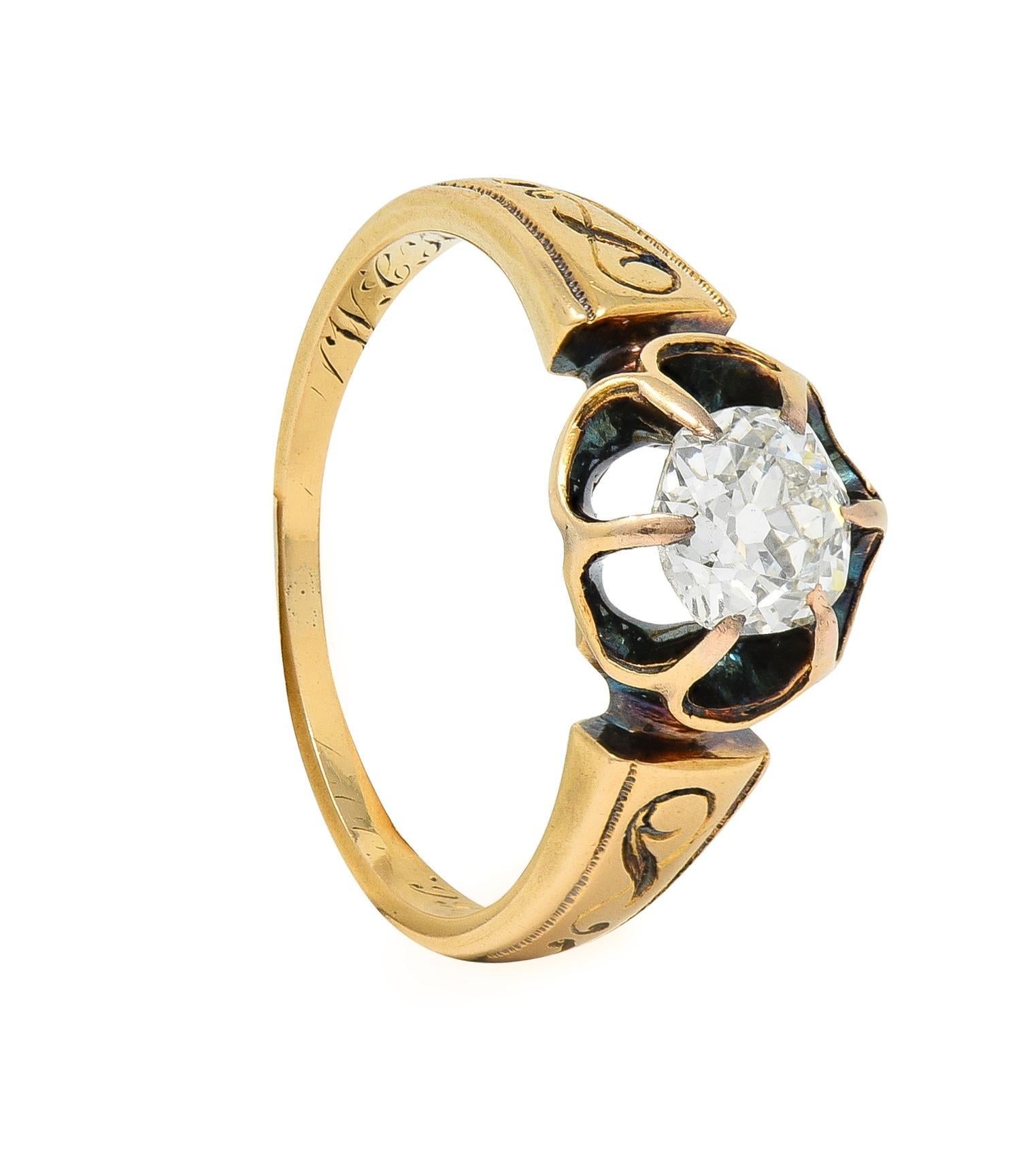 1866 Victorian 0.65 CTW Old Mine Cut Diamond 18 Karat Gold Engagement Ring 10