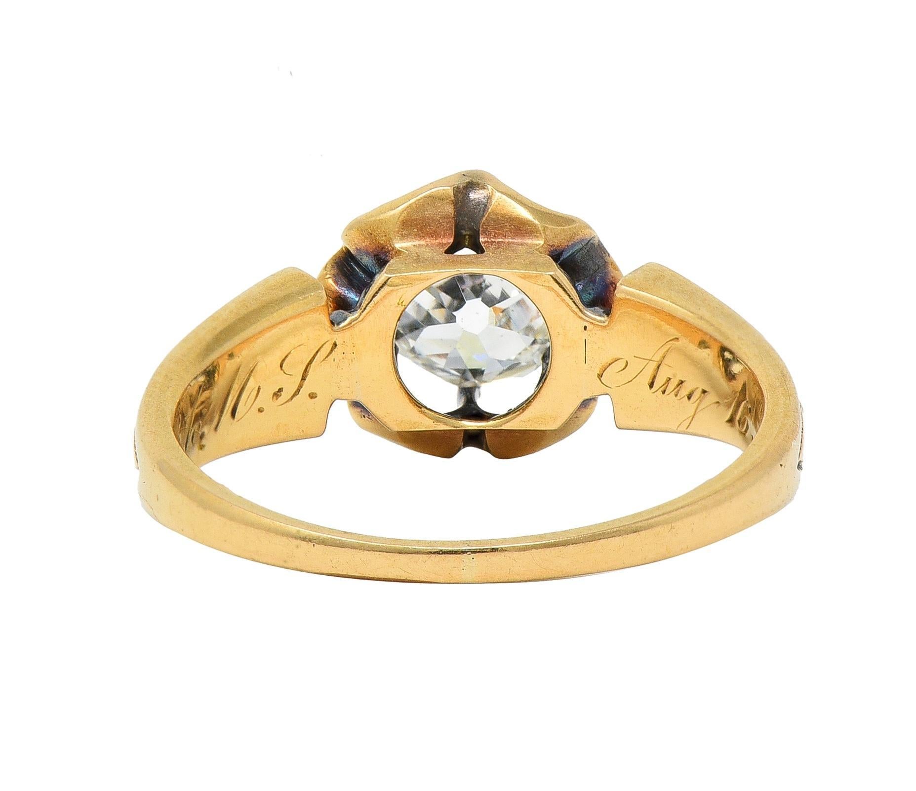 Women's or Men's 1866 Victorian 0.65 CTW Old Mine Cut Diamond 18 Karat Gold Engagement Ring