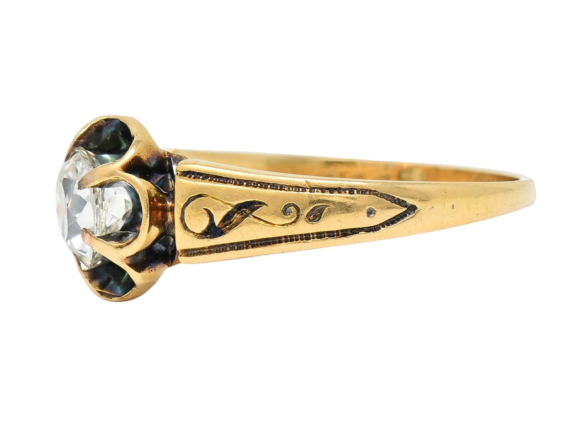 1866 Victorian 0.65 CTW Old Mine Cut Diamond 18 Karat Gold Engagement Ring 1