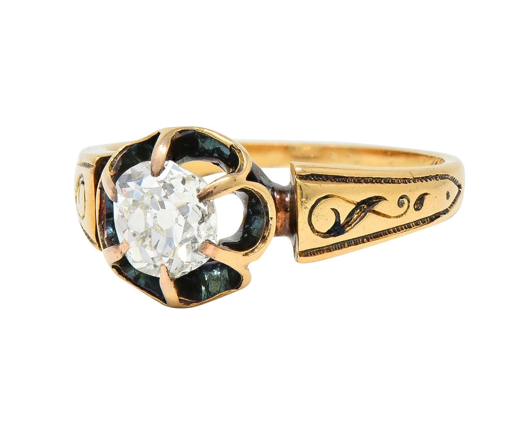 1866 viktorianischer Verlobungsring aus 18 Karat Gold mit 0,65 Karat Diamant im alten Minenschliff für Damen oder Herren