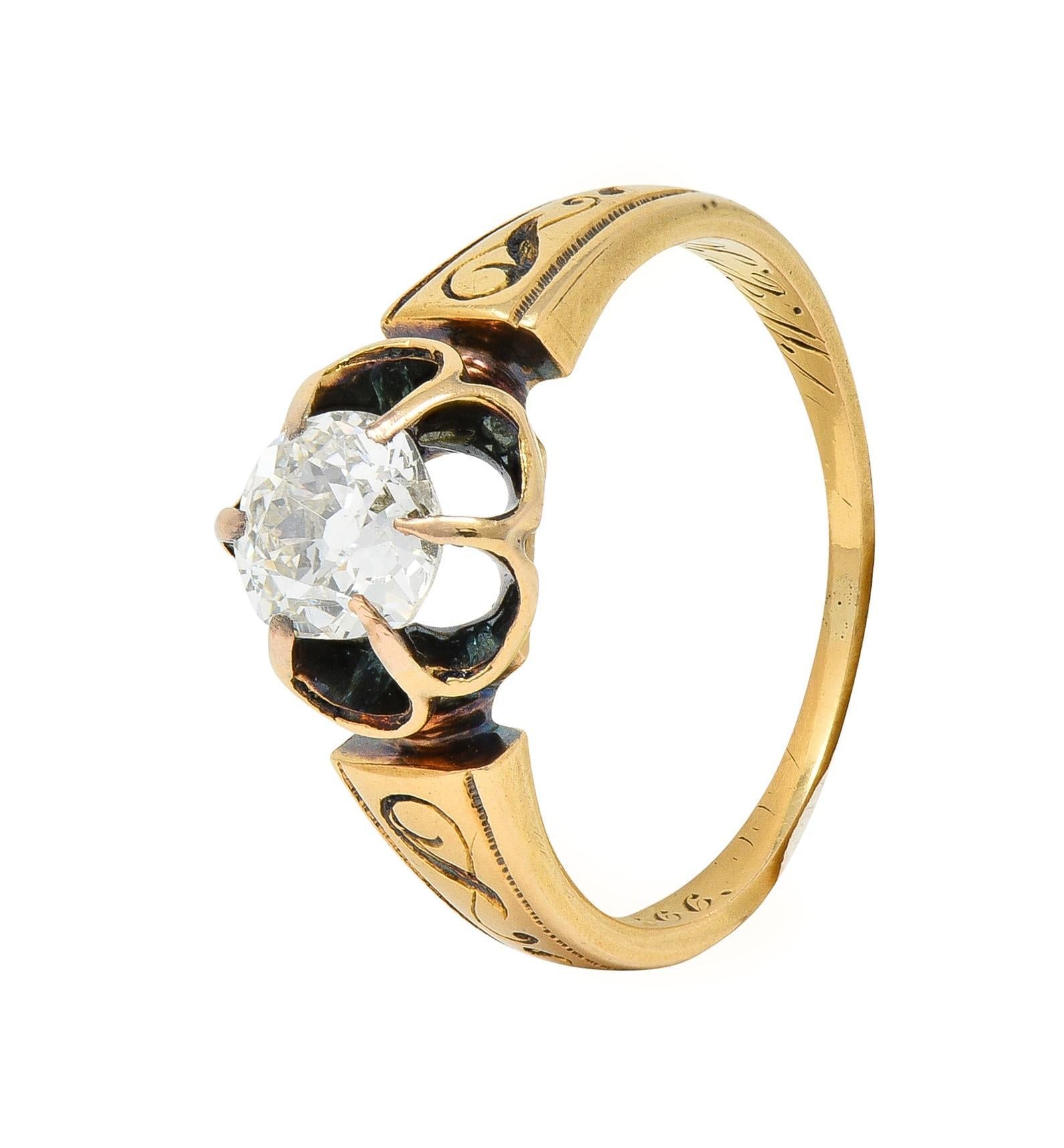 1866 Victorian 0.65 CTW Old Mine Cut Diamond 18 Karat Gold Engagement Ring 5