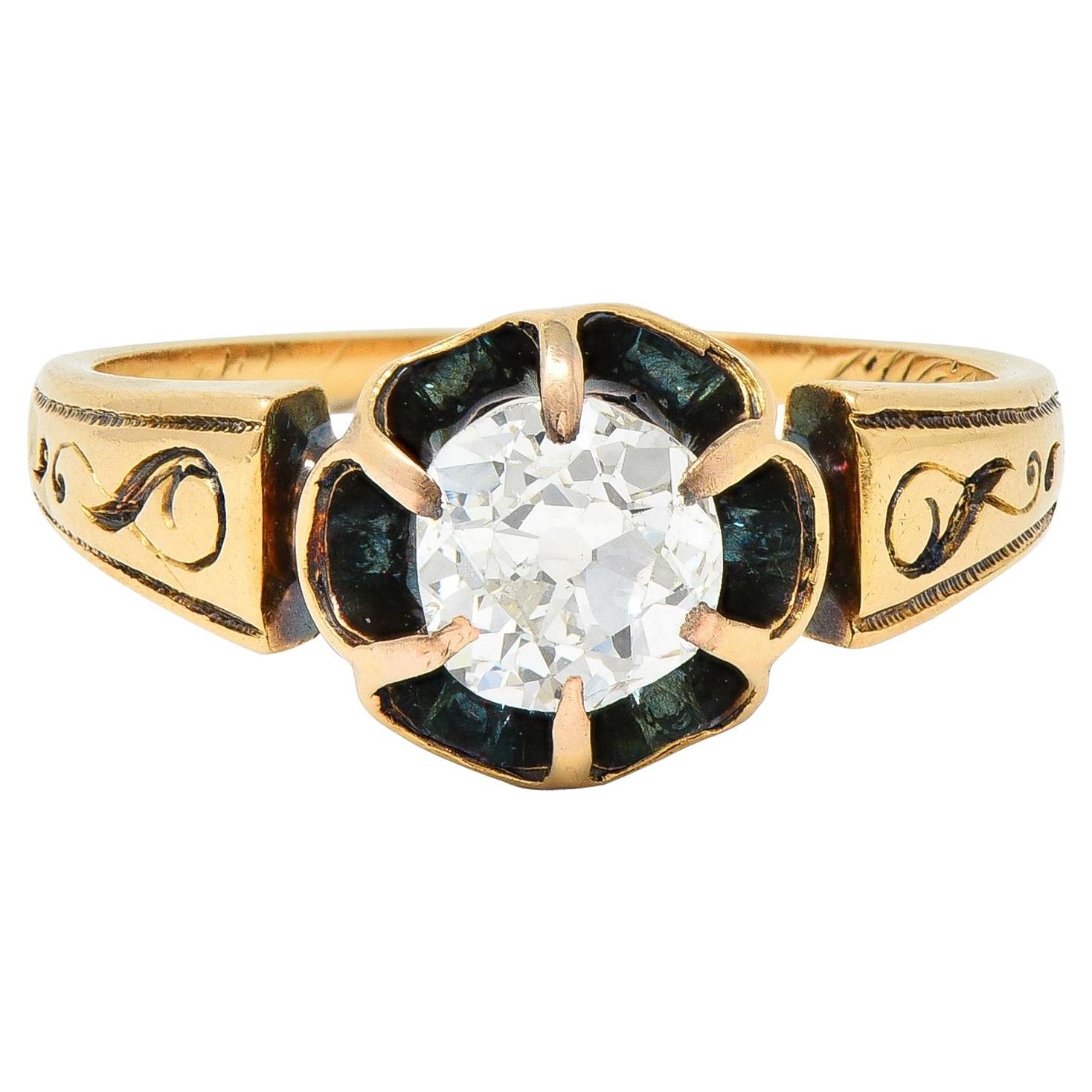 1866 Victorian 0.65 CTW Old Mine Cut Diamond 18 Karat Gold Engagement Ring