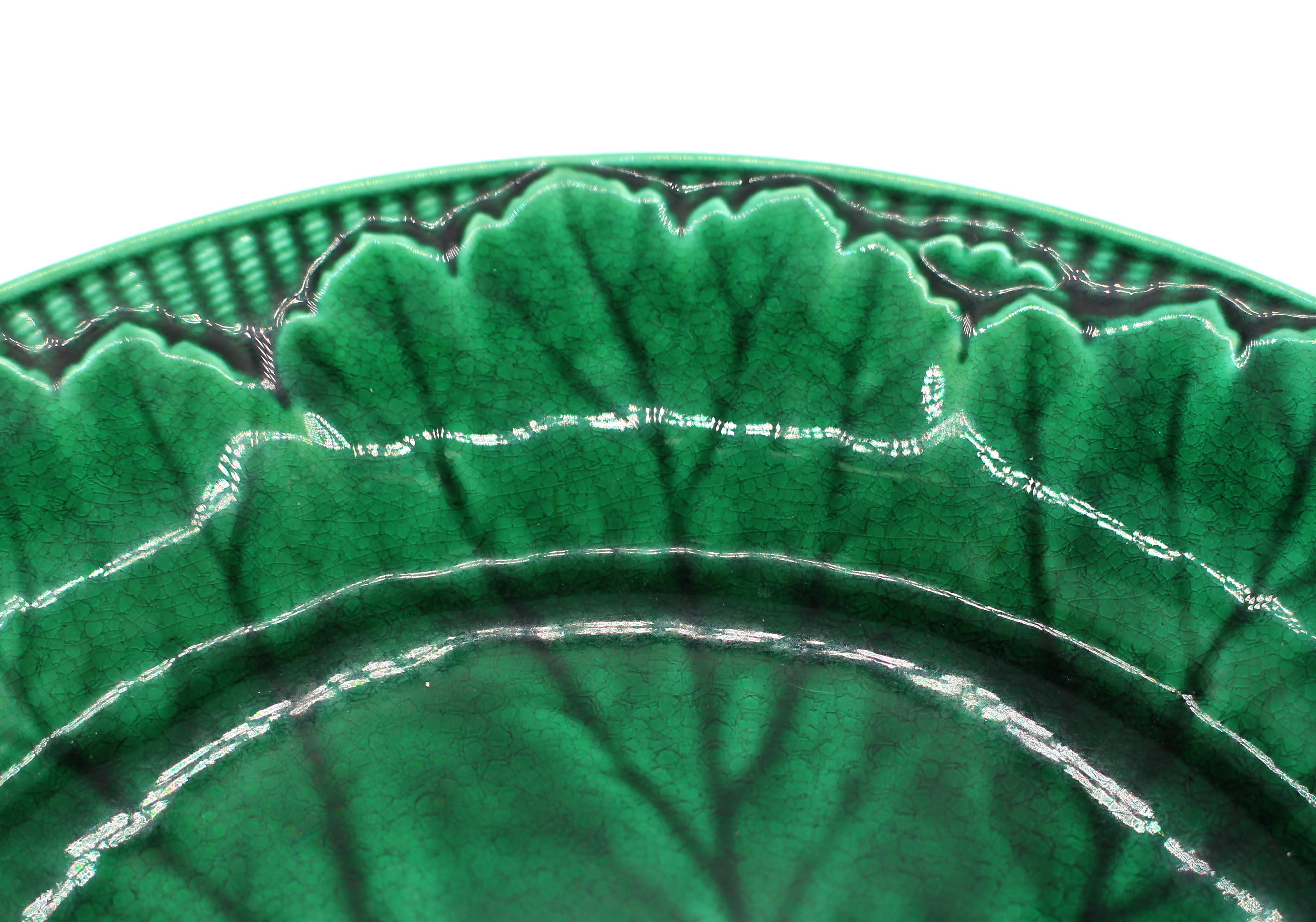 Victorian 1867 Pair of Wedgwood Green Leaf Majolica Plates