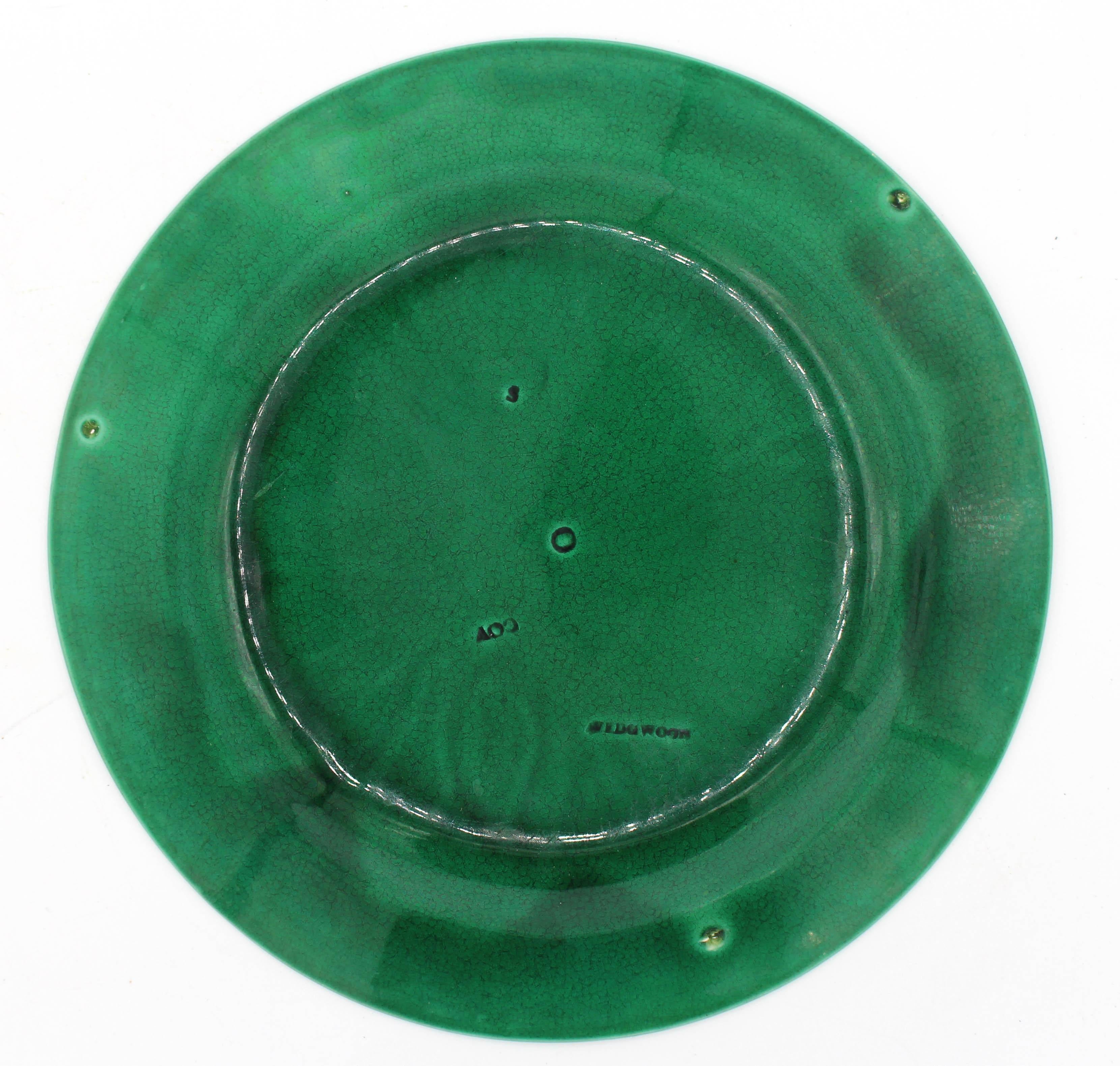English 1867 Pair of Wedgwood Green Leaf Majolica Plates
