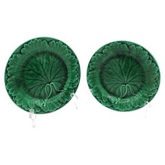 1867 Pair of Wedgwood Green Leaf Majolica Plates