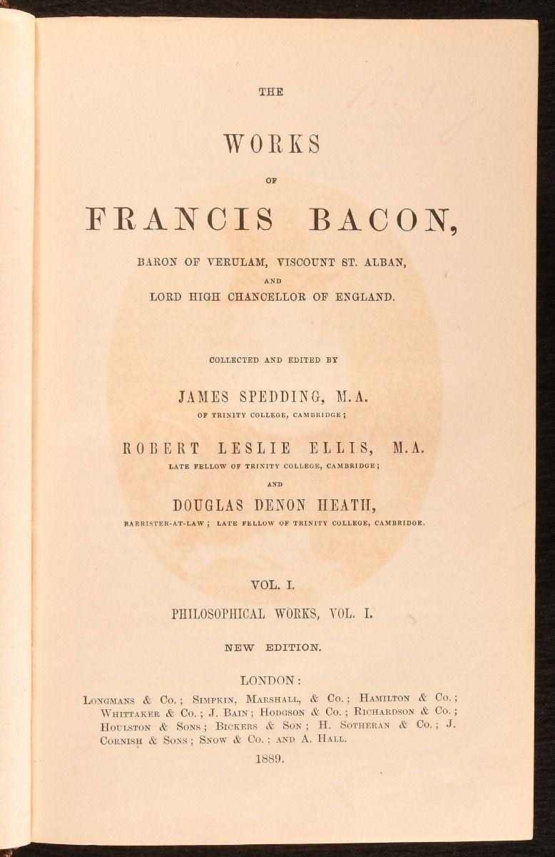1868-1901 The Works of Francis Bacon, Baron Veralum In Good Condition For Sale In Bath, GB