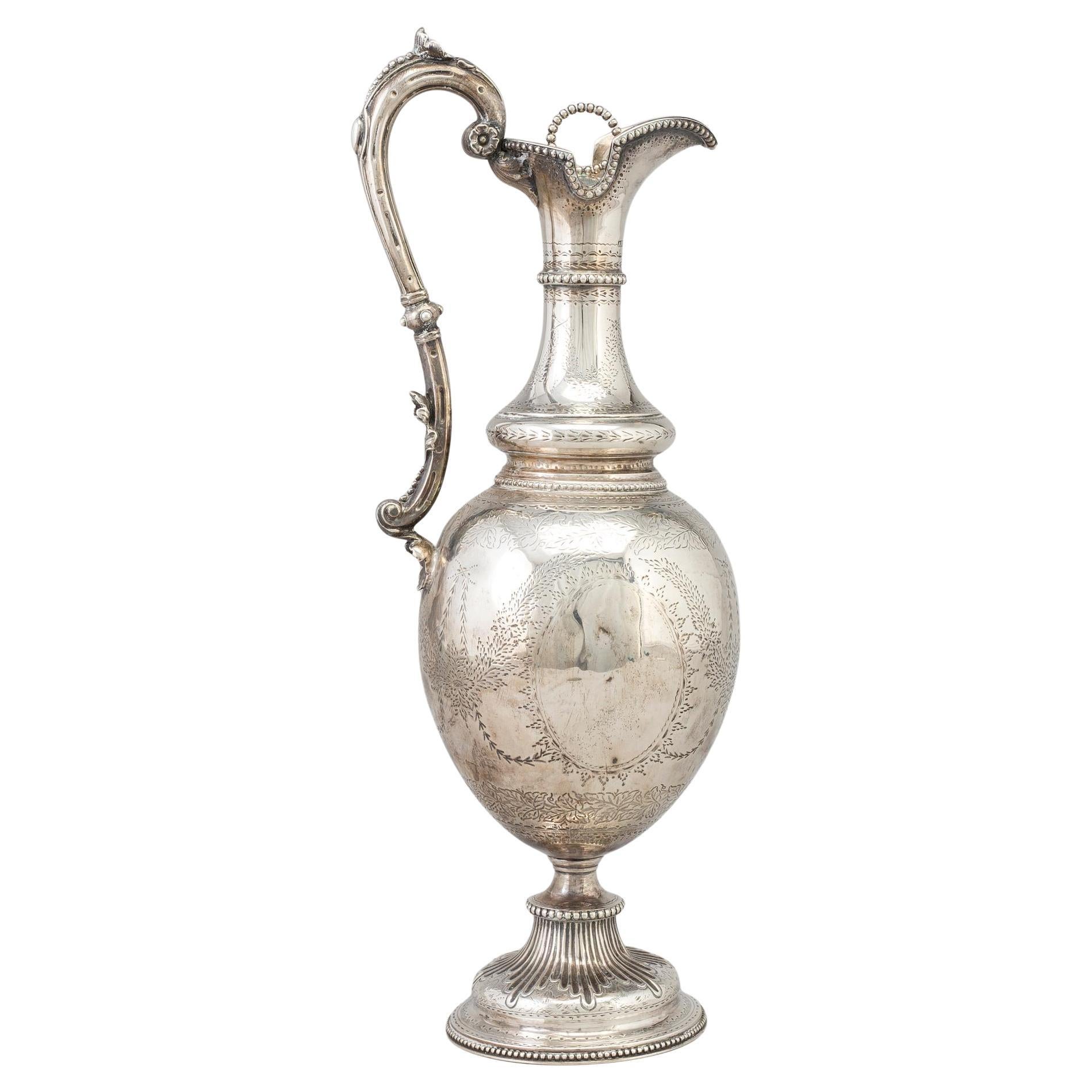 1868 Jarra decantadora de vino victoriana británica de plata de ley maciza  673 gramos