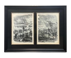 1868 "Gettysburg, July 3, 1863" Wood Engraving, Civil War Diptych
